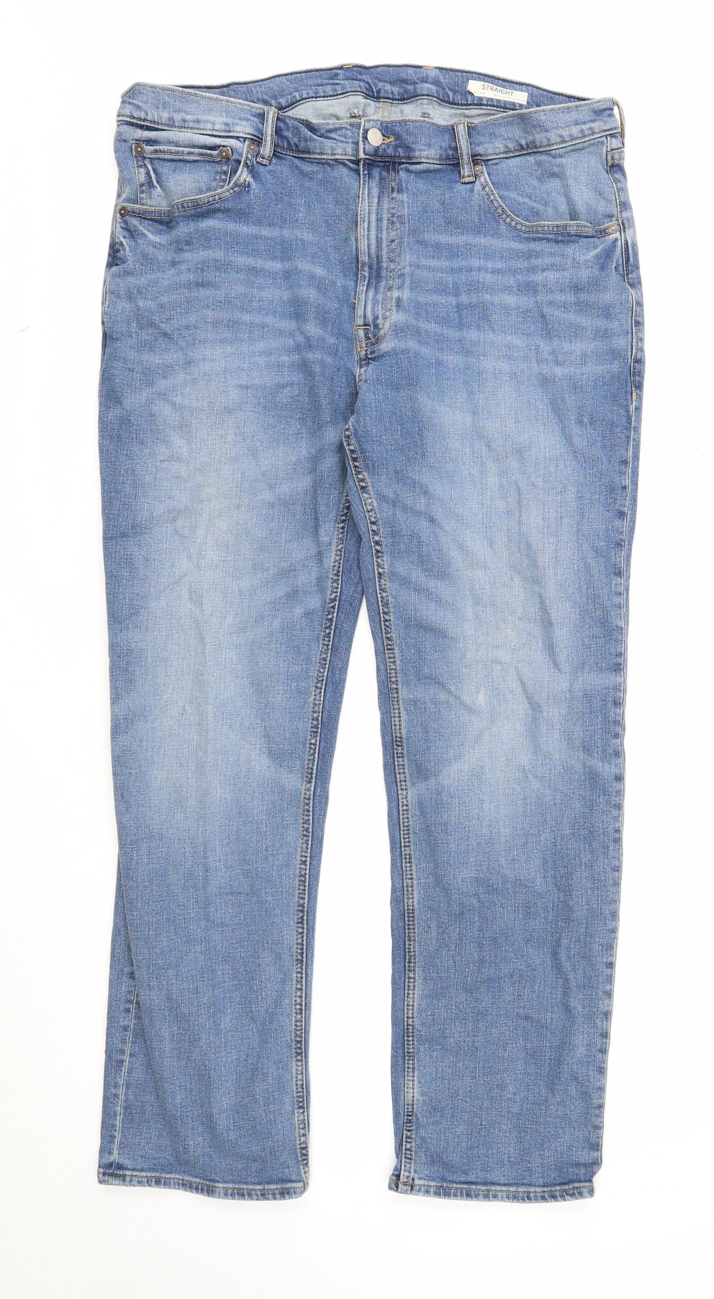 Marks and Spencer Mens Blue Cotton Straight Jeans Size 38 in L31 in Regular Zip
