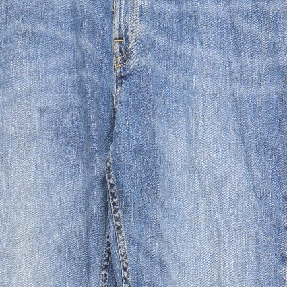 Marks and Spencer Mens Blue Cotton Straight Jeans Size 38 in L31 in Regular Zip