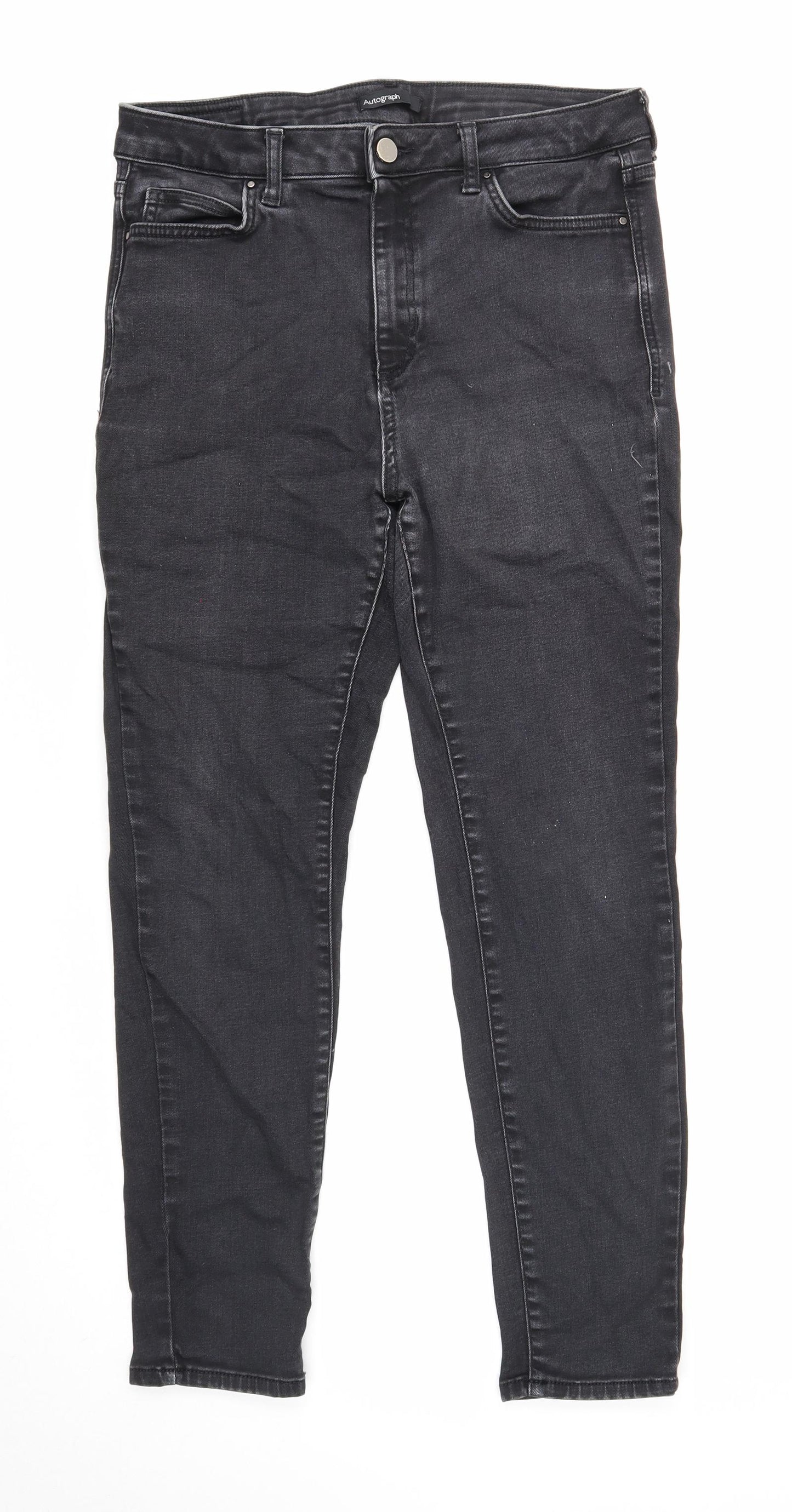 Marks and Spencer Womens Black Cotton Skinny Jeans Size 14 Regular Zip