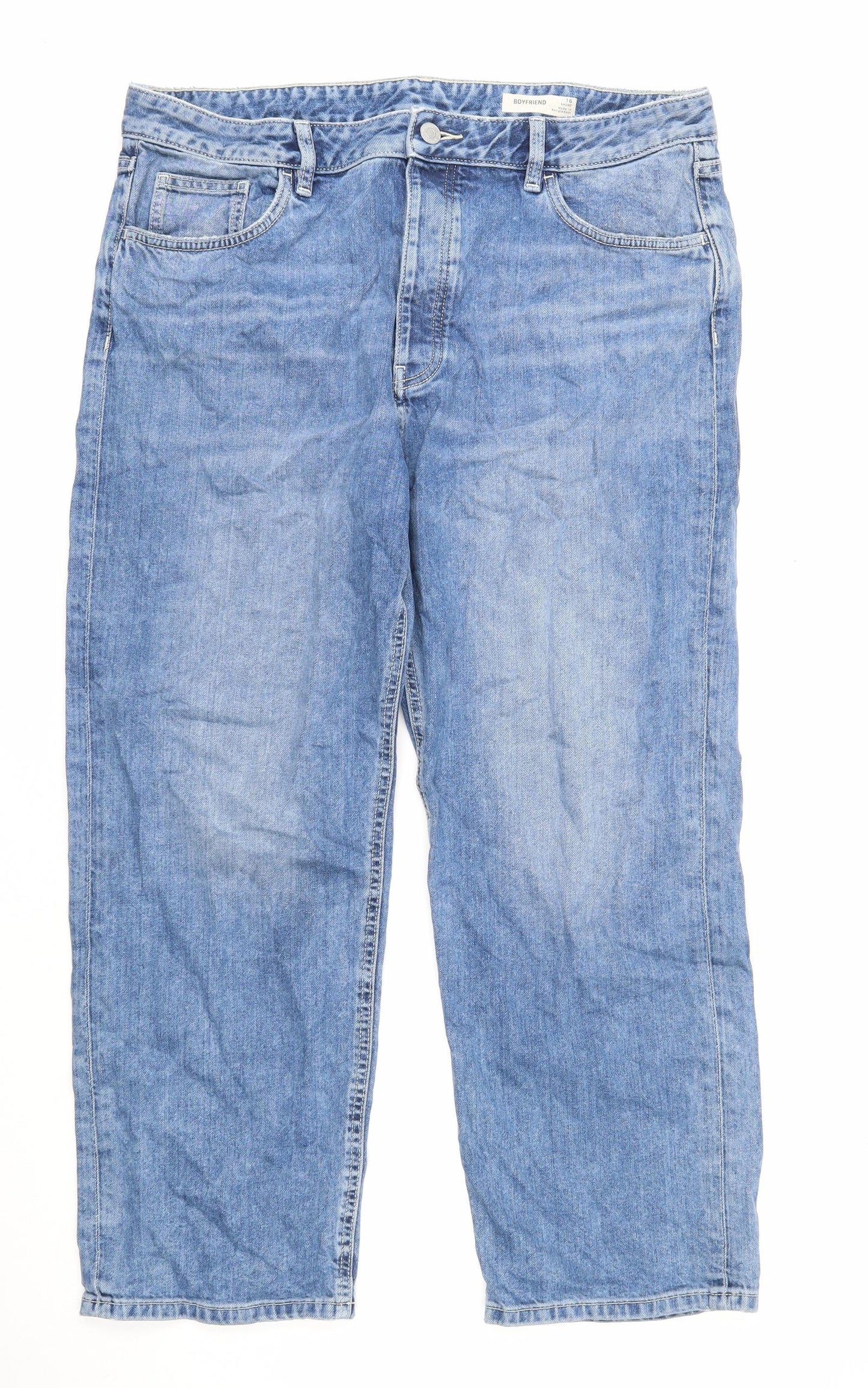 Marks and Spencer Womens Blue Cotton Straight Jeans Size 16 Regular Zip