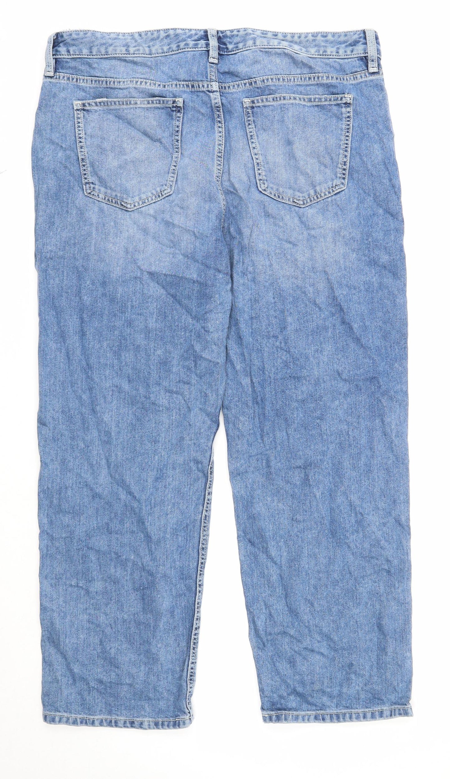 Marks and Spencer Womens Blue Cotton Straight Jeans Size 16 Regular Zip