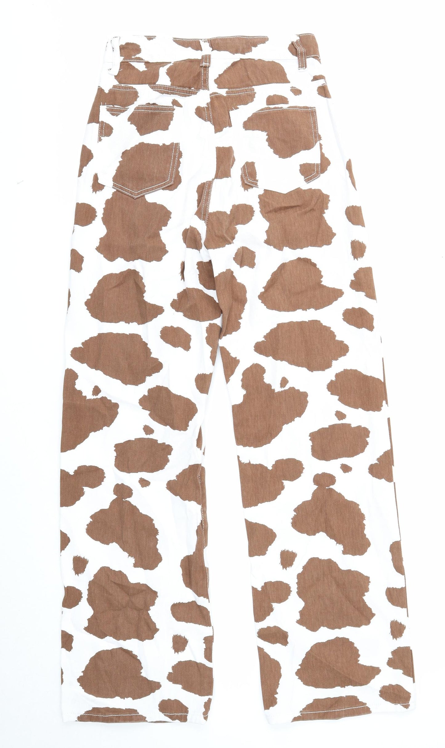SheIn Womens White Animal Print Cotton Straight Jeans Size XS Regular Zip - Cow Print