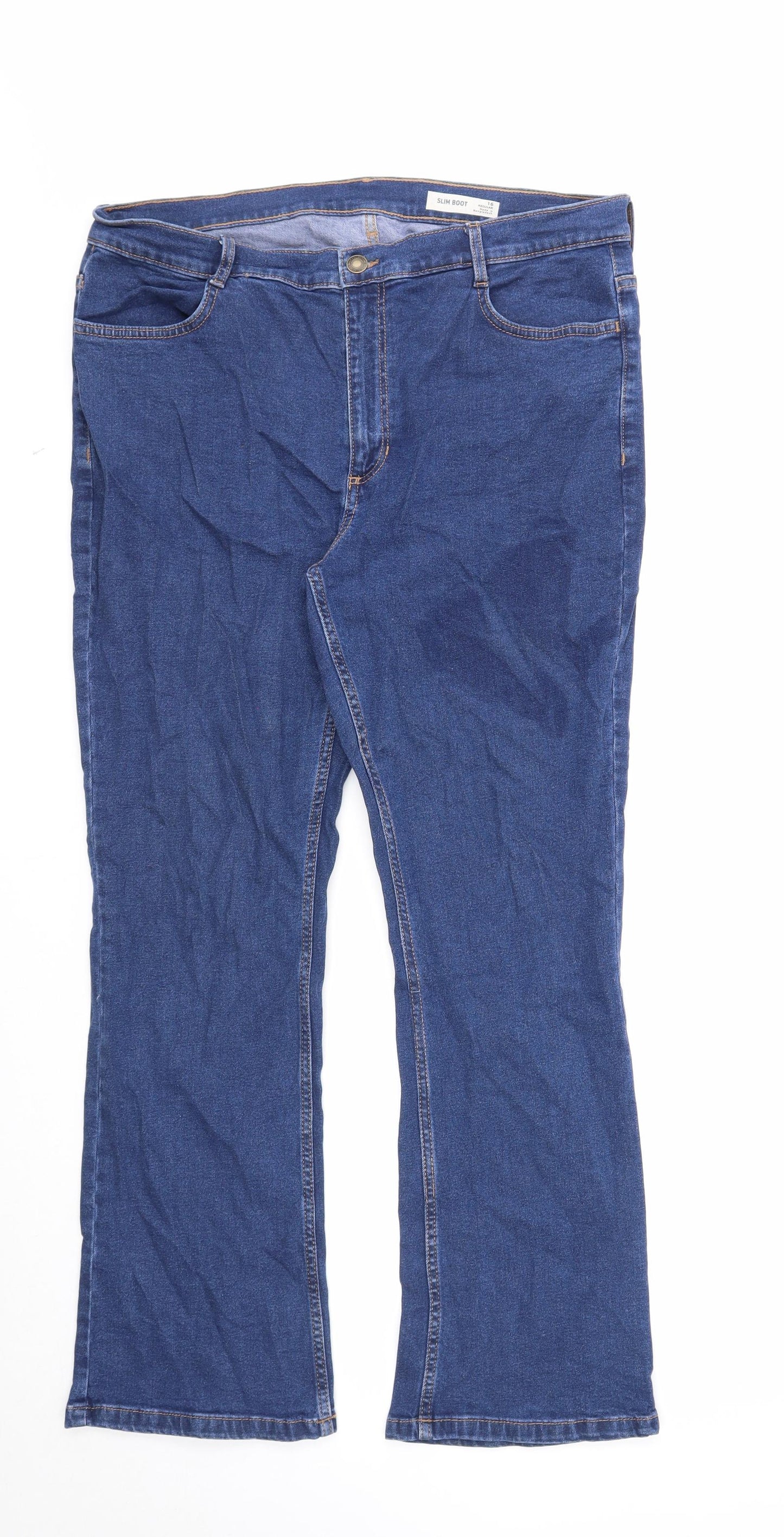 Marks and Spencer Womens Blue Cotton Bootcut Jeans Size 16 Regular Zip