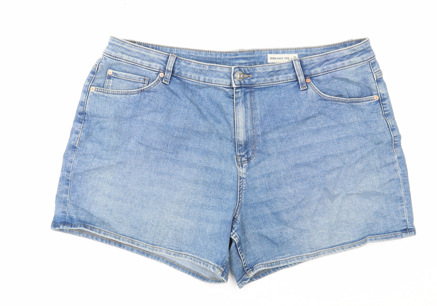 Marks and Spencer Womens Blue Cotton Boyfriend Shorts Size 22 Regular Zip