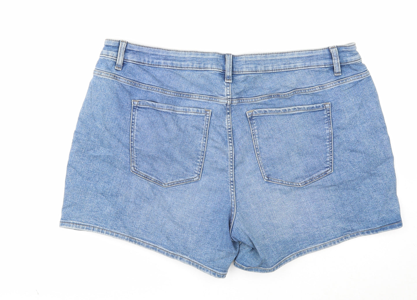 Marks and Spencer Womens Blue Cotton Boyfriend Shorts Size 22 Regular Zip