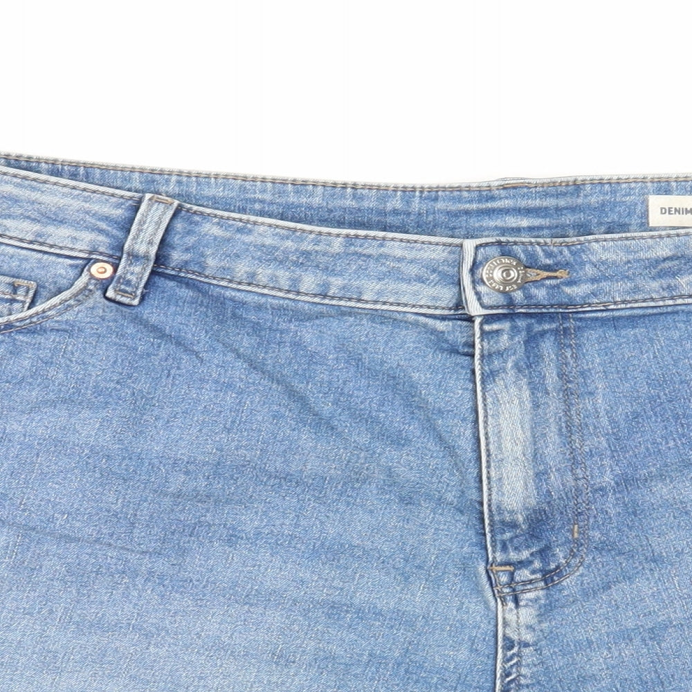 Marks and Spencer Womens Blue Cotton Boyfriend Shorts Size 22 Regular Zip