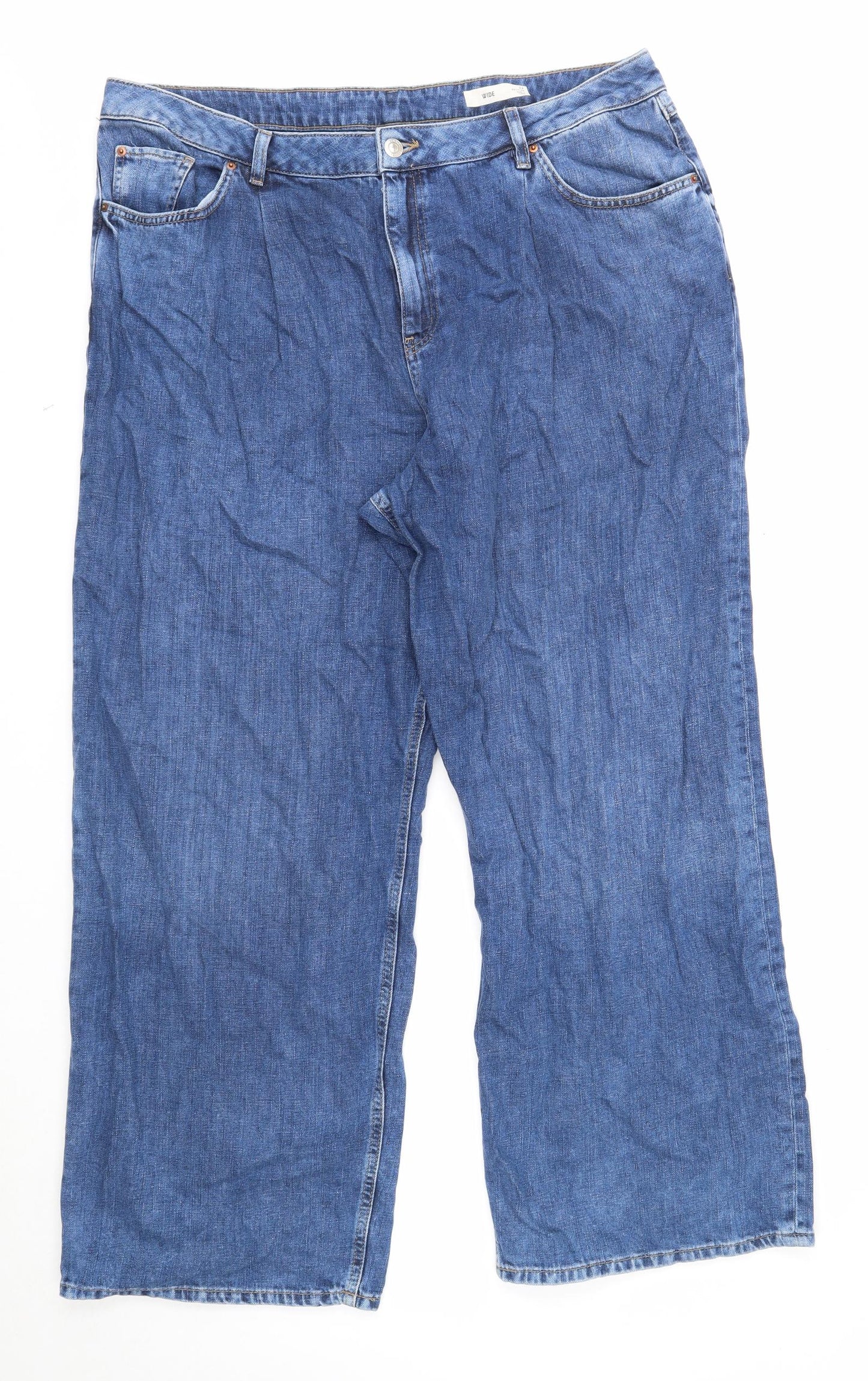 Marks and Spencer Womens Blue Cotton Tapered Jeans Size 22 Regular Zip