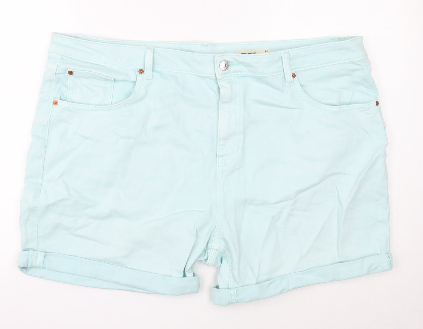 Marks and Spencer Womens Blue Cotton Boyfriend Shorts Size 22 Regular Zip