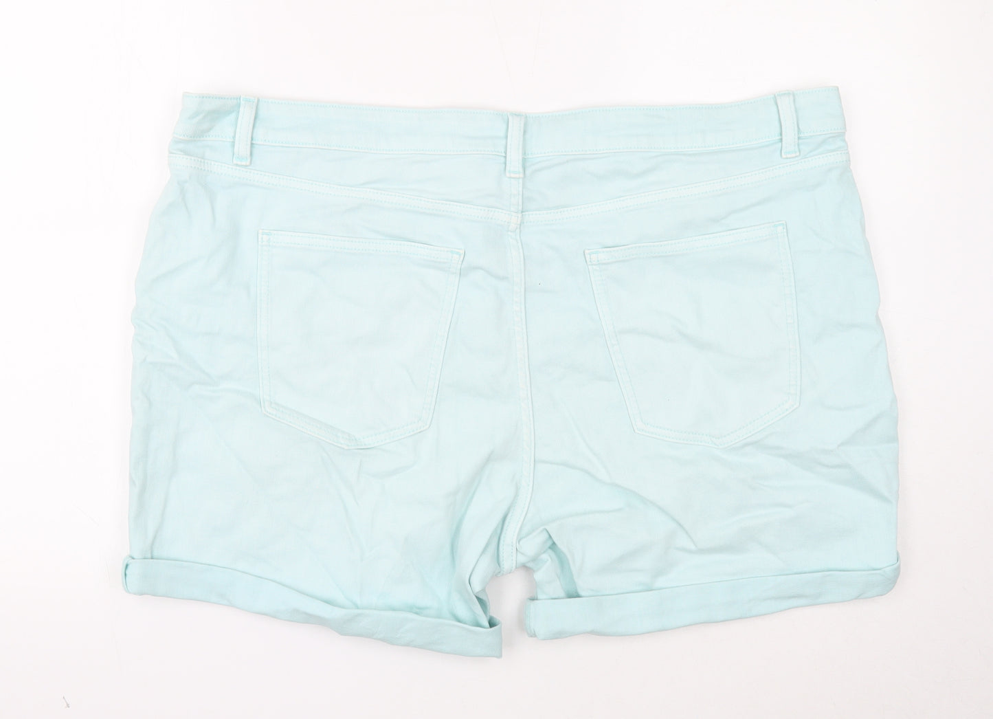Marks and Spencer Womens Blue Cotton Boyfriend Shorts Size 22 Regular Zip