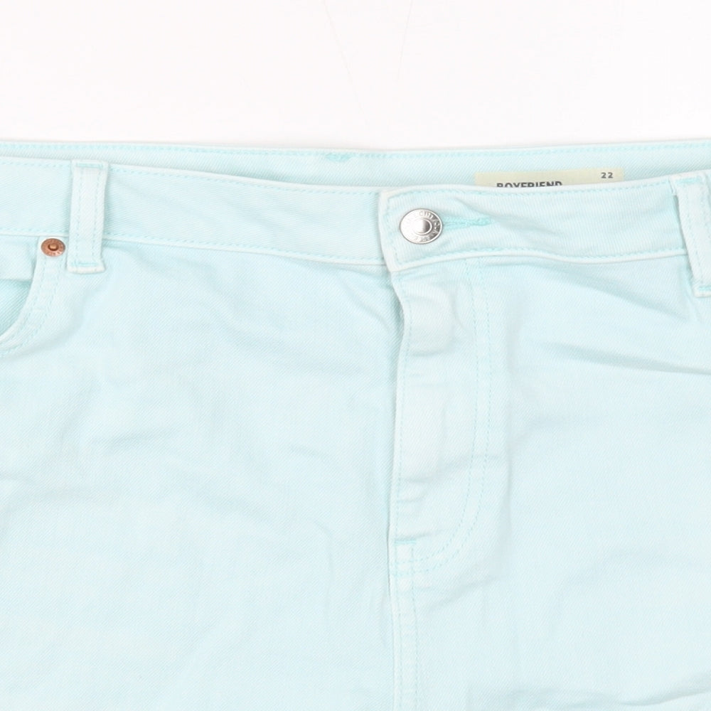 Marks and Spencer Womens Blue Cotton Boyfriend Shorts Size 22 Regular Zip