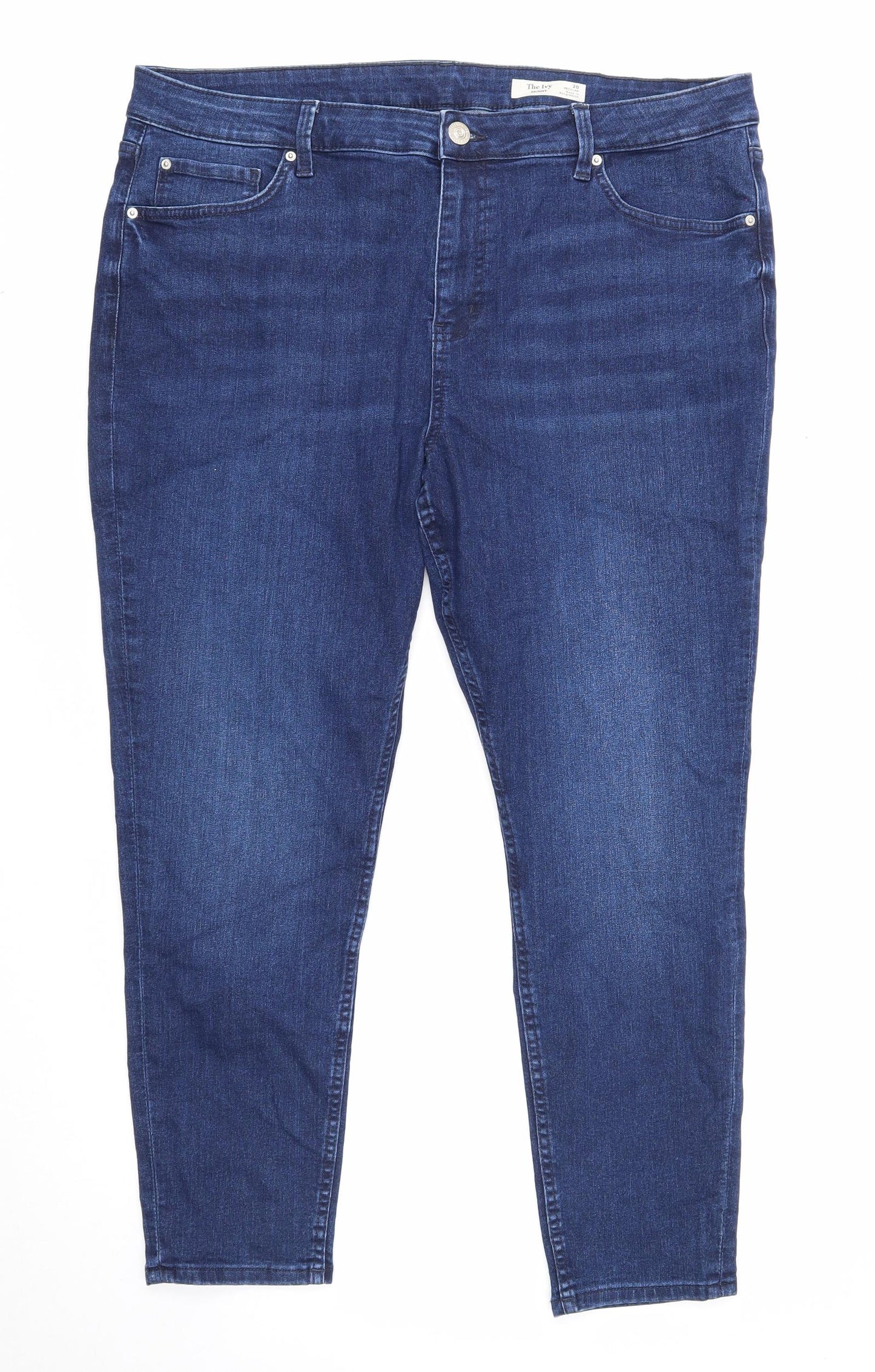 Marks and Spencer Womens Blue Herringbone Cotton Skinny Jeans Size 20 Regular Zip