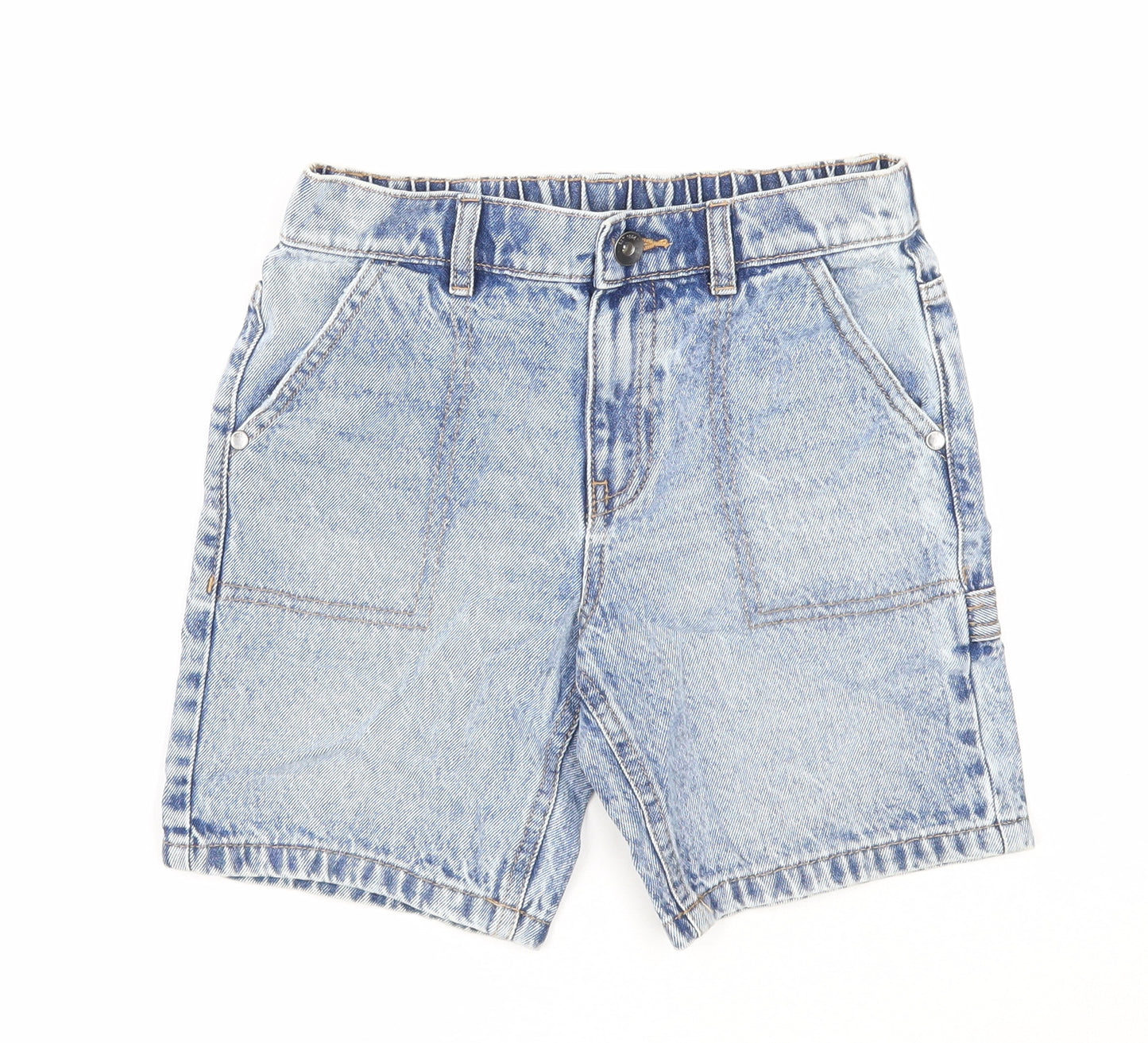 Marks and Spencer Boys Blue Cotton Bermuda Shorts Size 6-7 Years Regular Zip
