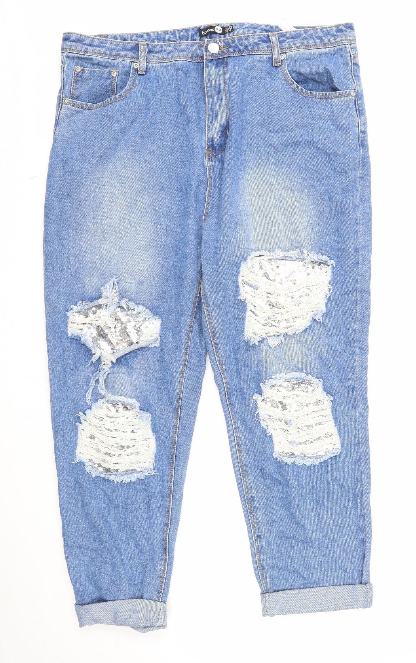 Boohoo Womens Blue Cotton Straight Jeans Size 20 Regular Zip