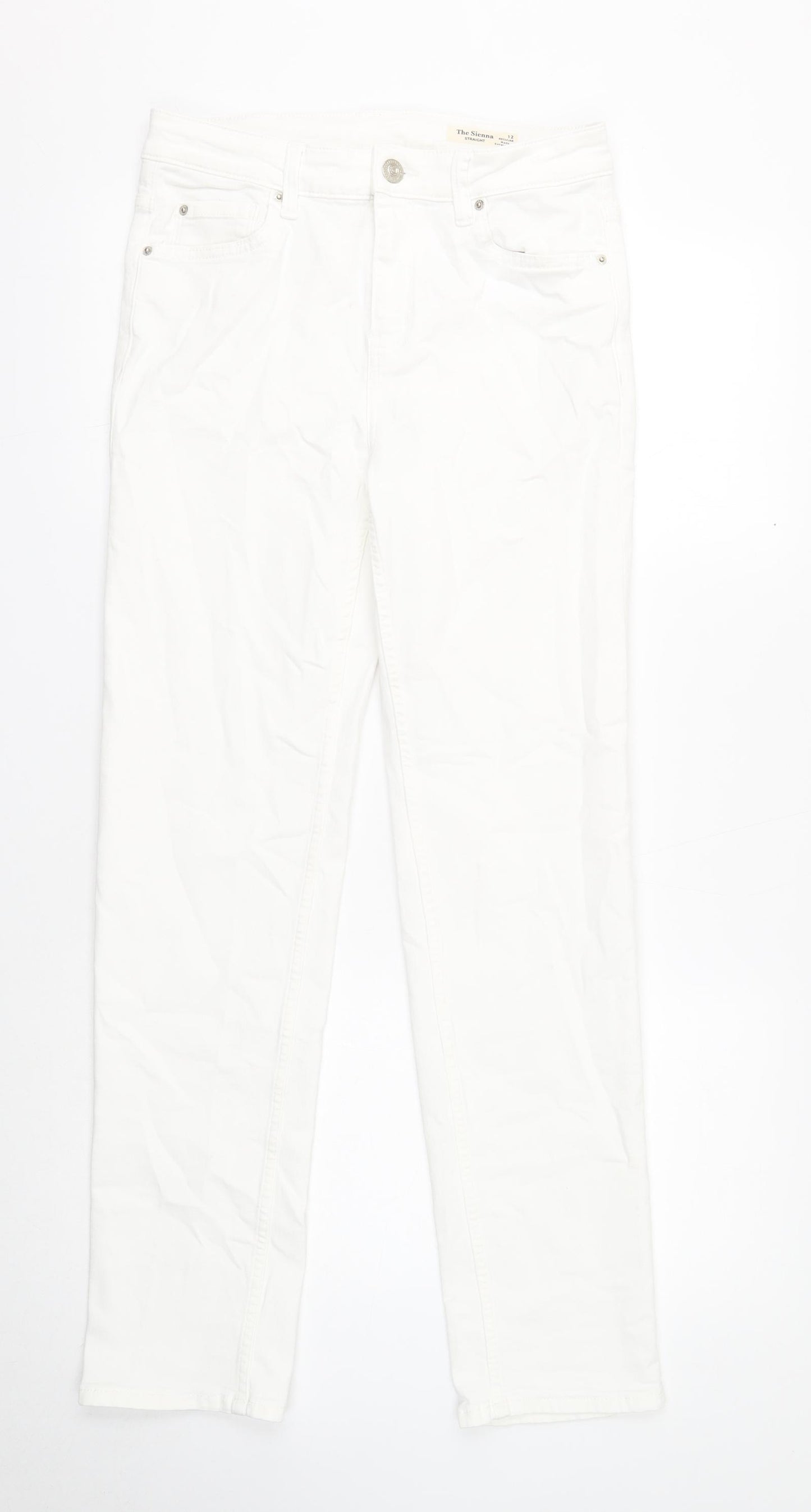 Marks and Spencer Womens White Cotton Straight Jeans Size 12 Regular Zip