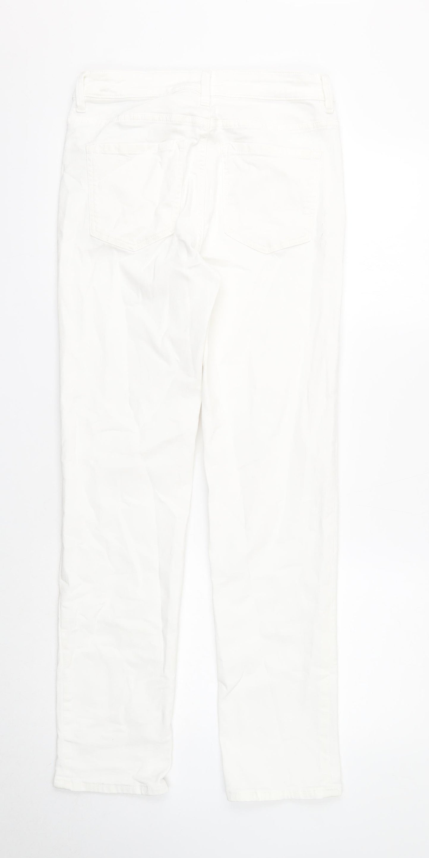 Marks and Spencer Womens White Cotton Straight Jeans Size 12 Regular Zip