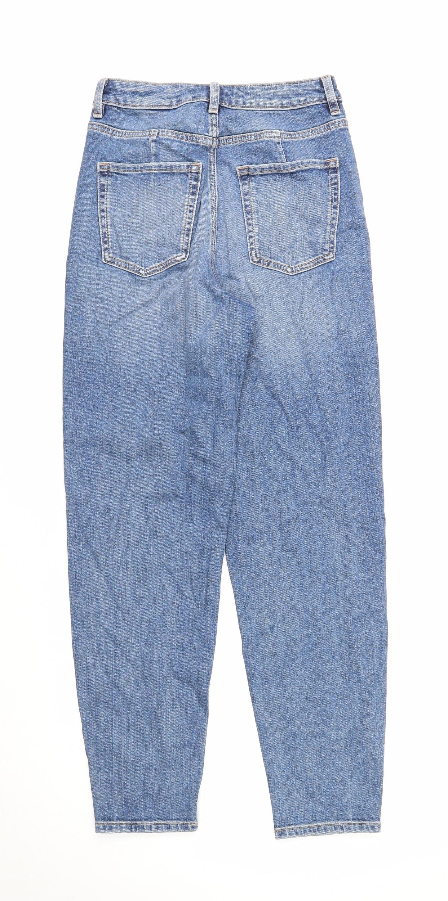 Marks and Spencer Womens Blue Floral Cotton Tapered Jeans Size 6 Regular Zip
