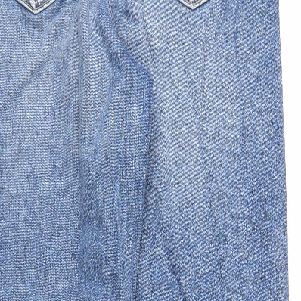 Marks and Spencer Womens Blue Floral Cotton Tapered Jeans Size 6 Regular Zip