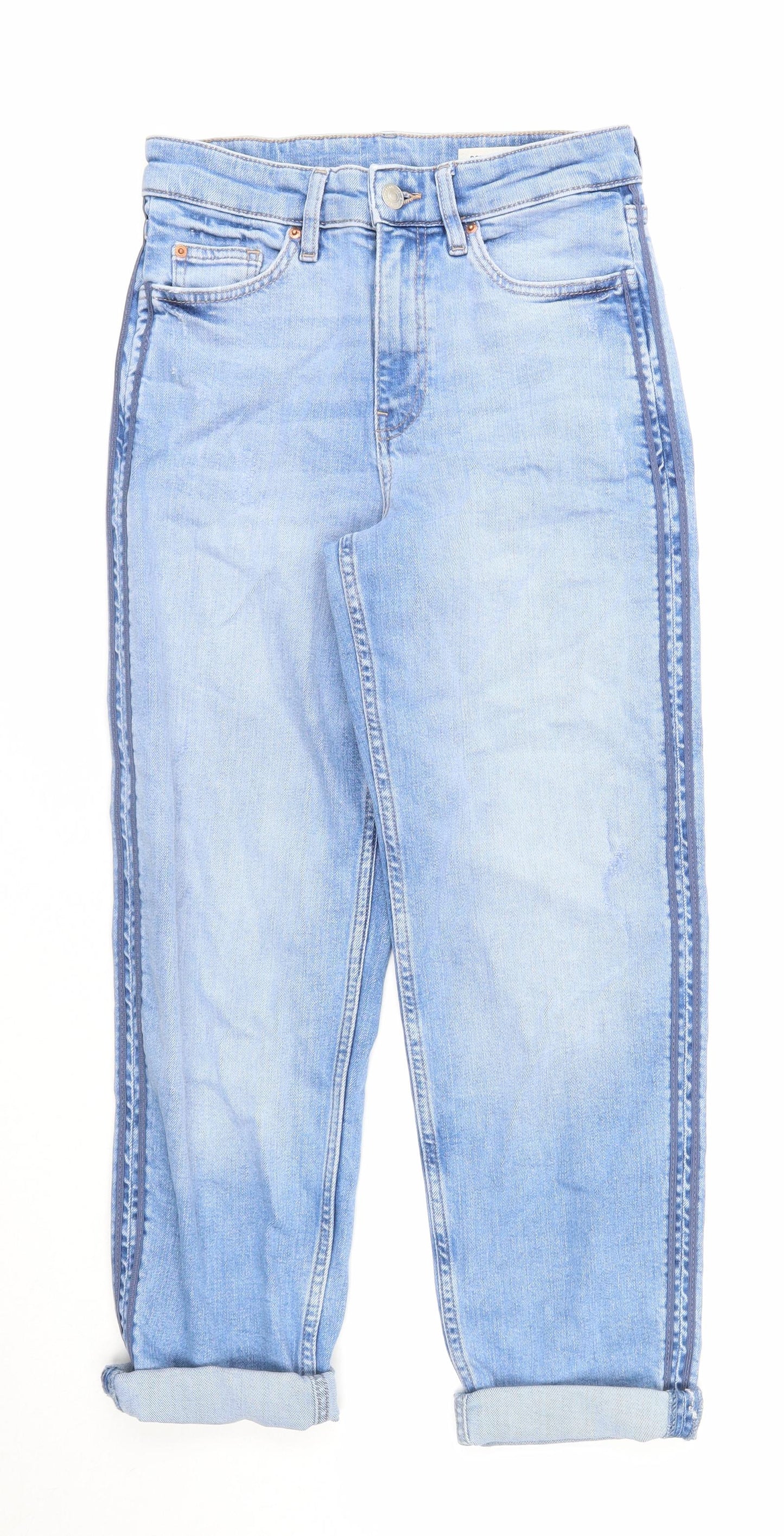 Marks and Spencer Womens Blue Cotton Mom Jeans Size 8 Regular Zip