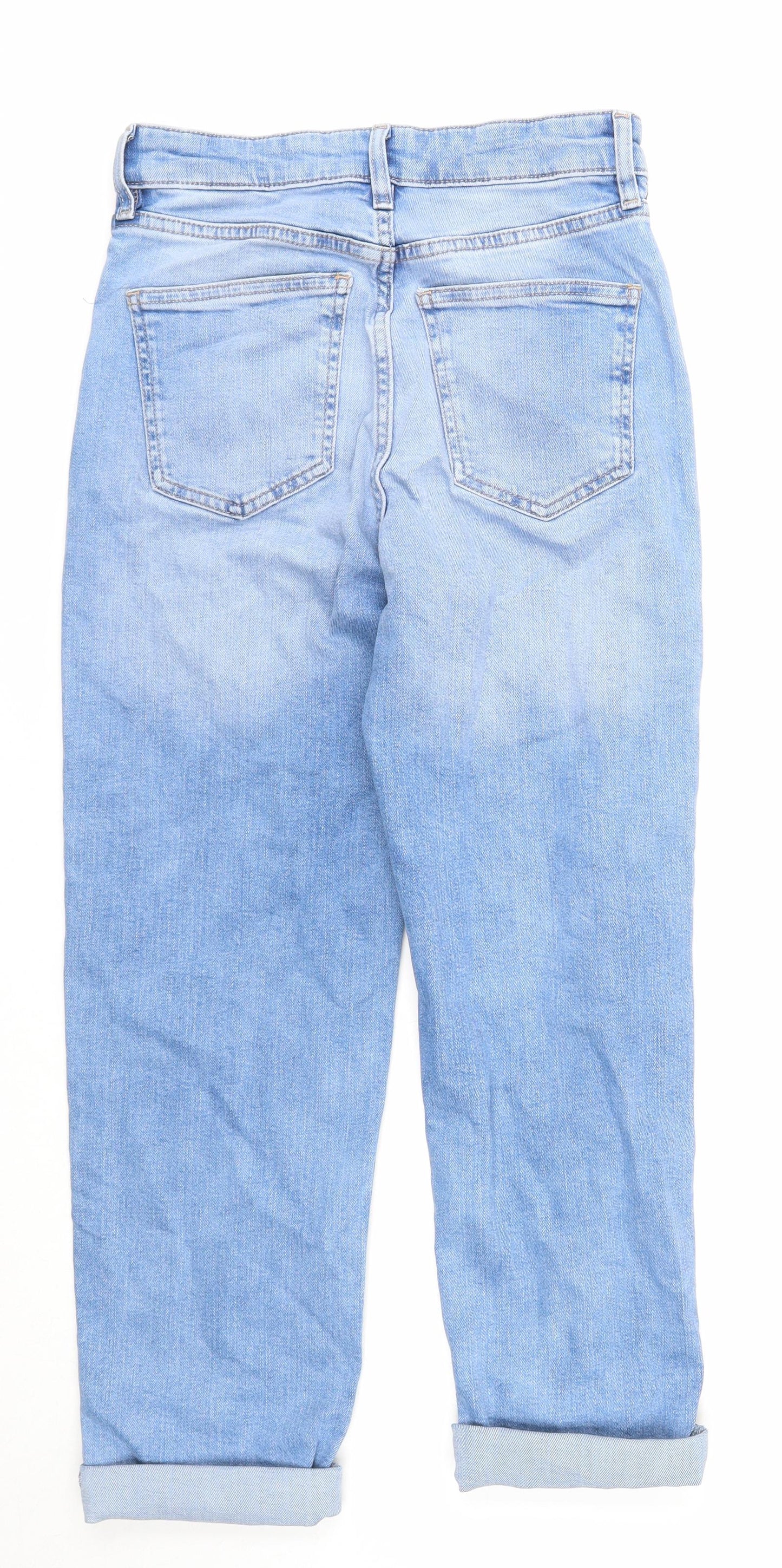 Marks and Spencer Womens Blue Cotton Mom Jeans Size 8 Regular Zip