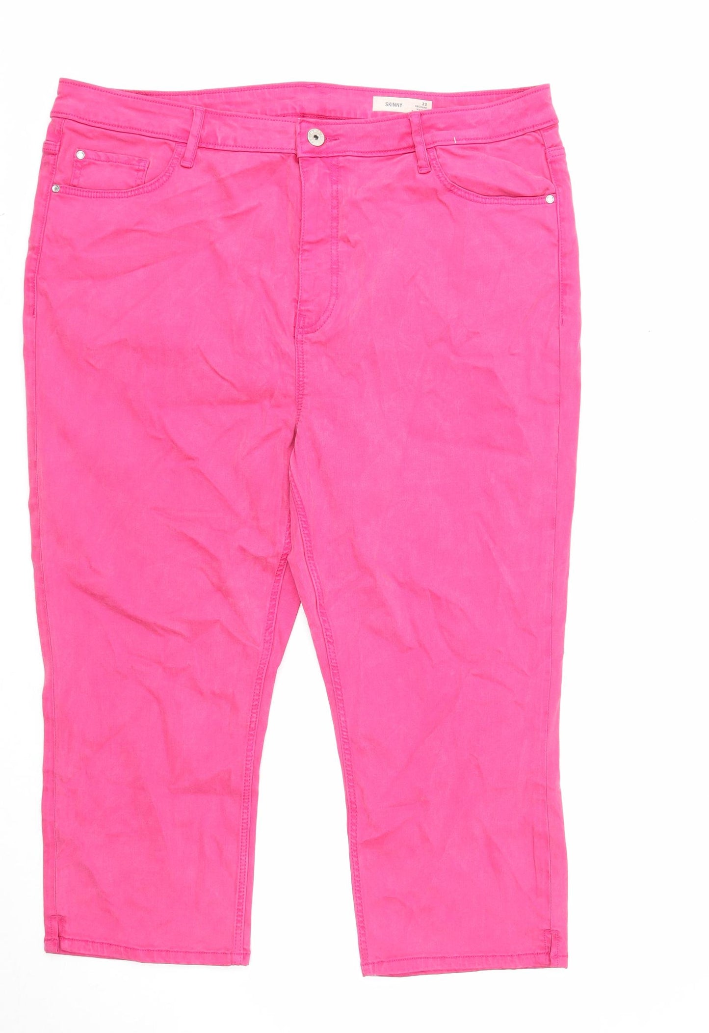 Marks and Spencer Womens Pink Cotton Skinny Jeans Size 22 Regular Zip