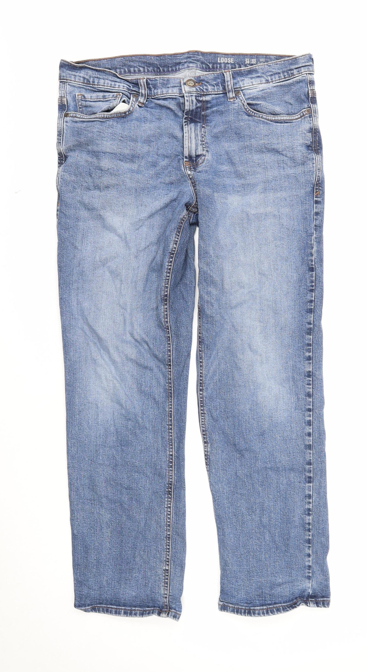 F&F Mens Blue Cotton Straight Jeans Size 36 in L32 in Regular Zip