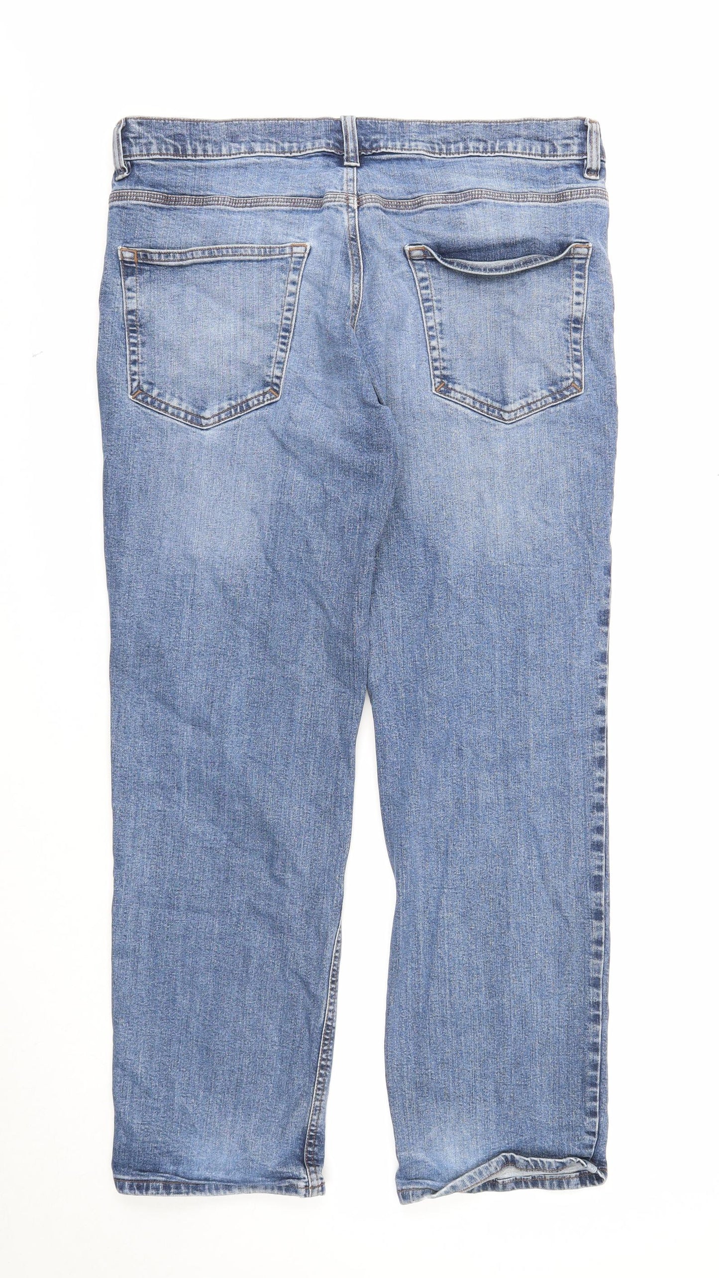 F&F Mens Blue Cotton Straight Jeans Size 36 in L32 in Regular Zip