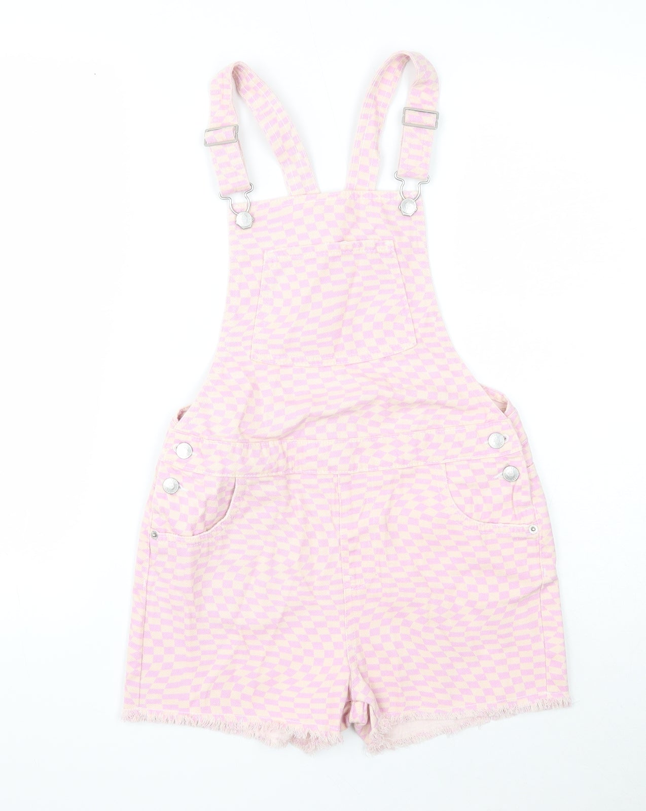 Marks and Spencer Girls Beige Check Cotton Dungaree One-Piece Size 11-12 Years Button