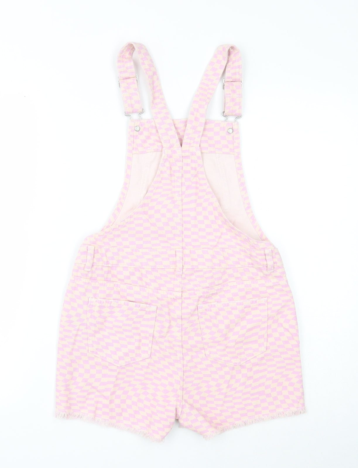 Marks and Spencer Girls Beige Check Cotton Dungaree One-Piece Size 11-12 Years Button