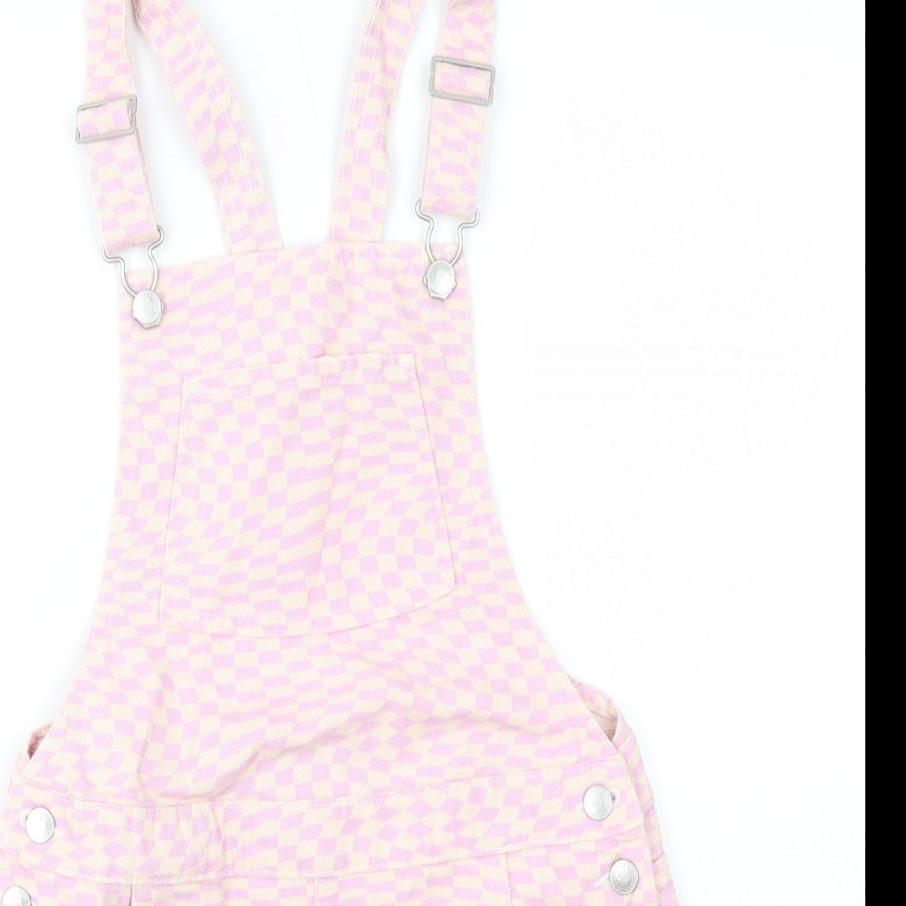 Marks and Spencer Girls Beige Check Cotton Dungaree One-Piece Size 11-12 Years Button