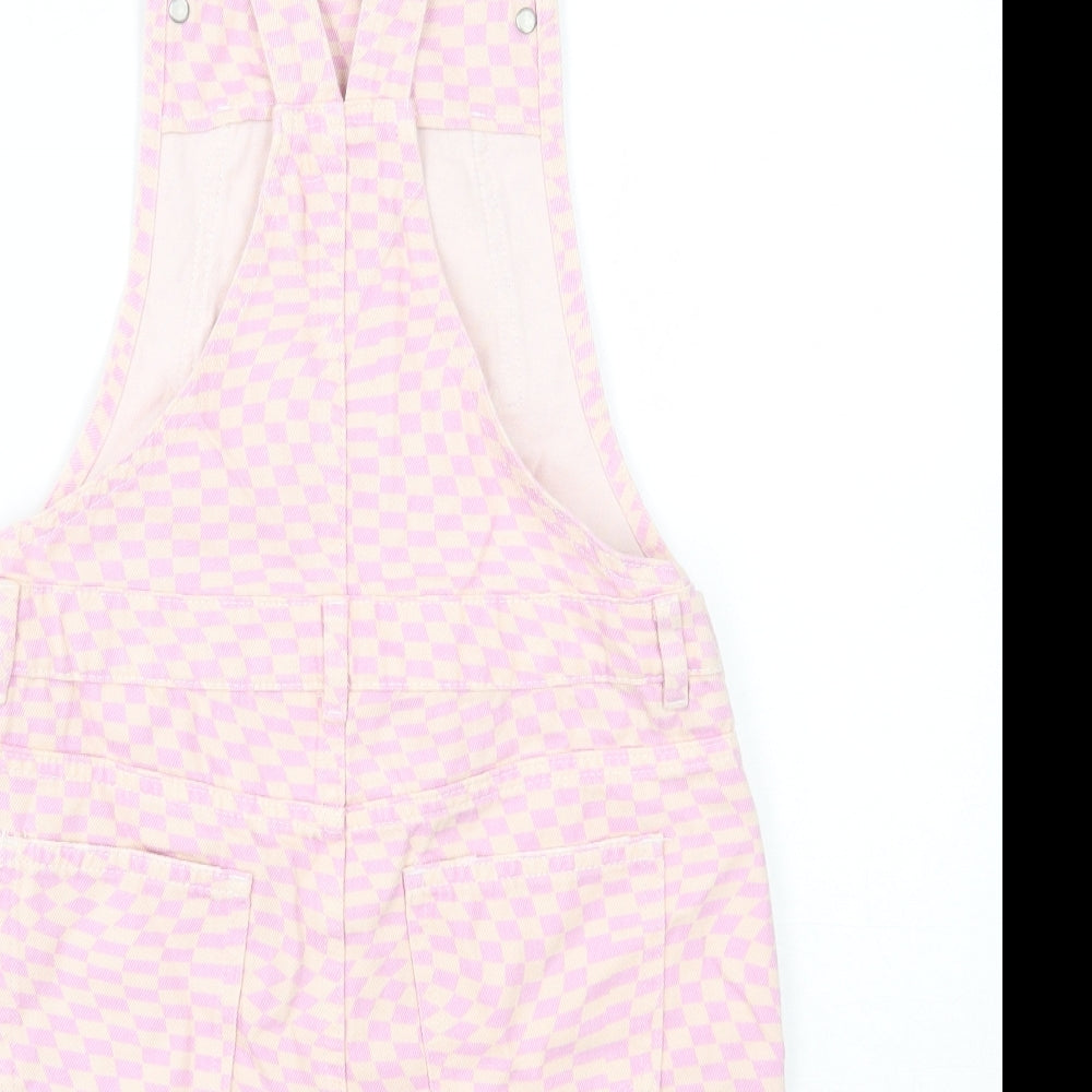 Marks and Spencer Girls Beige Check Cotton Dungaree One-Piece Size 11-12 Years Button