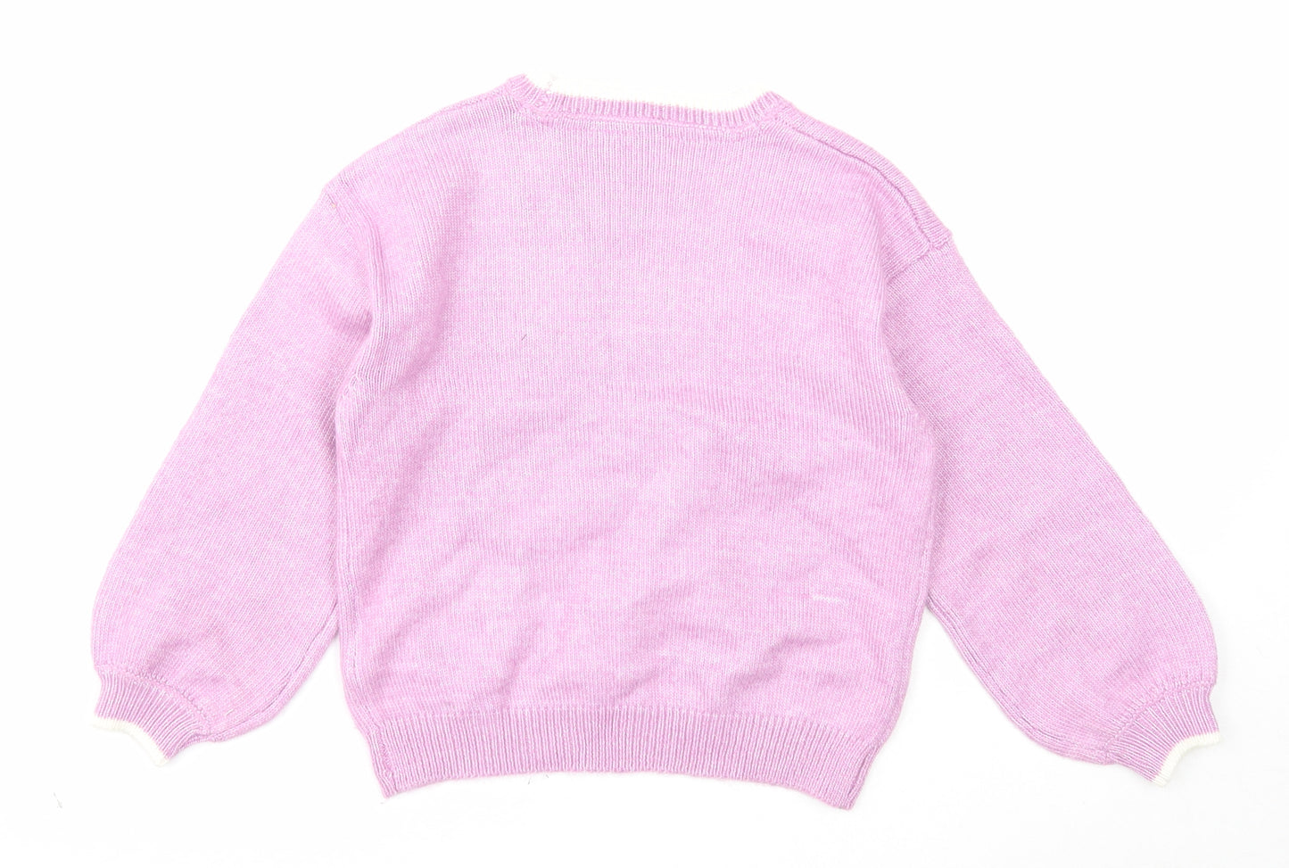 Marks and Spencer Girls Purple Round Neck Polyester Pullover Jumper Size 6-7 Years Pullover - Reindeer Christmas