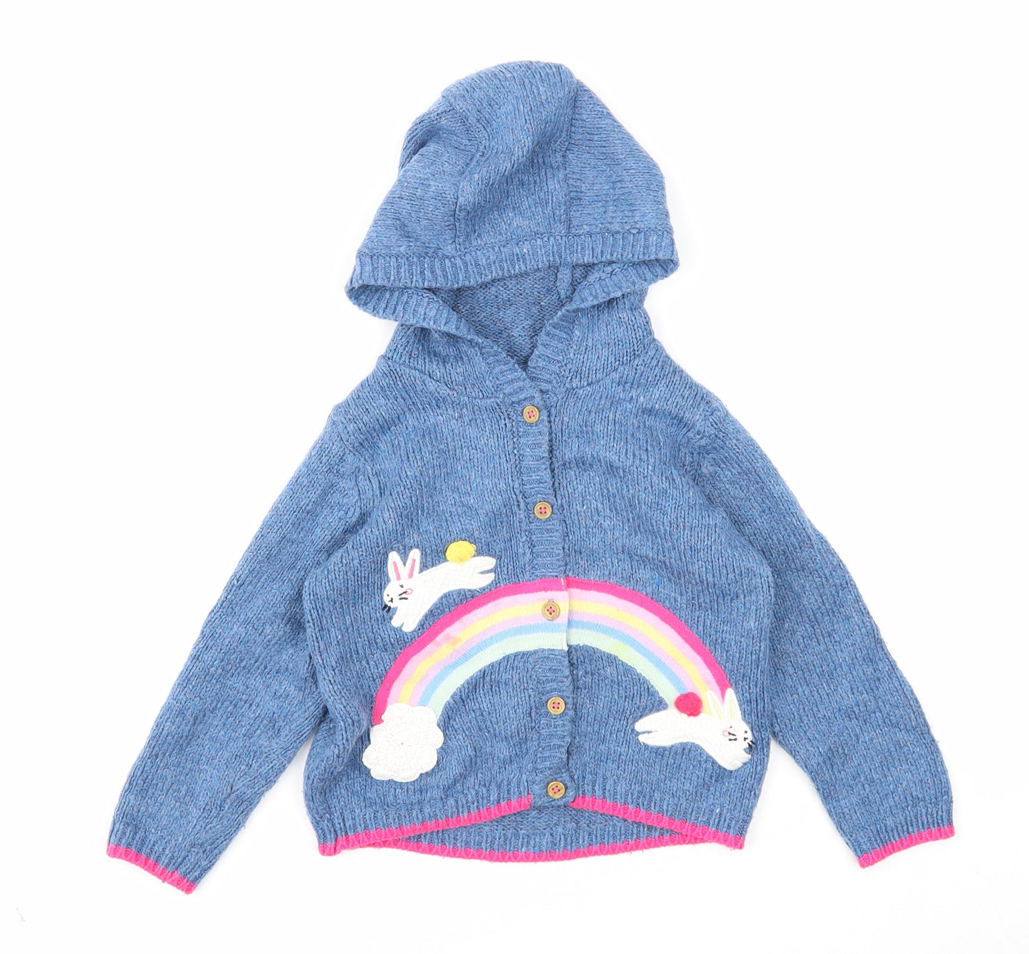 NEXT Girls Blue Acrylic Cardigan Jumper Size 18-24 Months Button - Rainbow