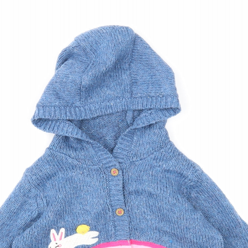 NEXT Girls Blue Acrylic Cardigan Jumper Size 18-24 Months Button - Rainbow