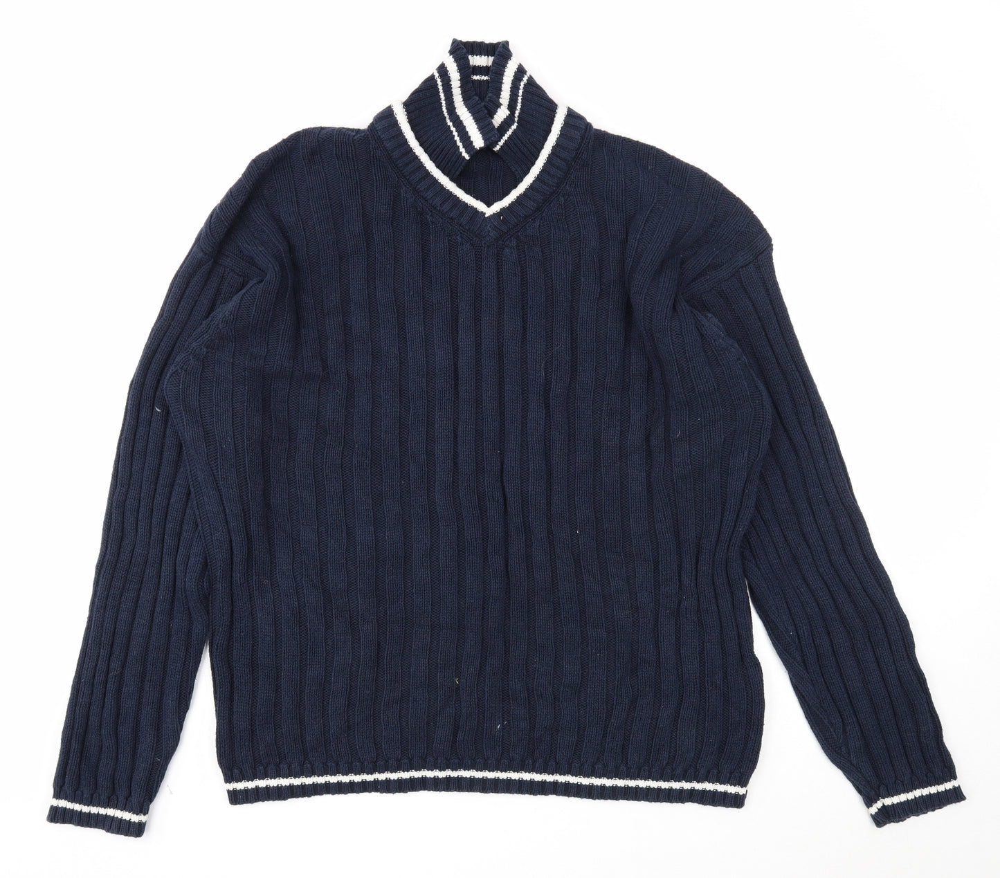 LOGG Mens Blue Collared Cotton Pullover Jumper Size XL Long Sleeve