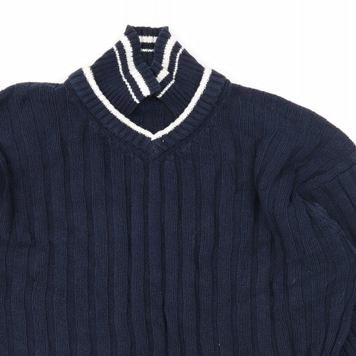 LOGG Mens Blue Collared Cotton Pullover Jumper Size XL Long Sleeve