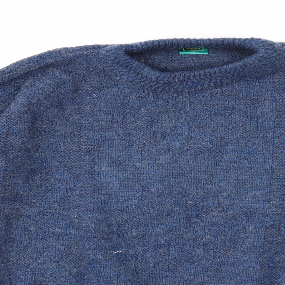 Canda Mens Blue Round Neck Acrylic Pullover Jumper Size L Long Sleeve