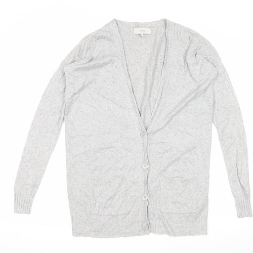 NEXT Womens Grey V-Neck Cotton Cardigan Jumper Size 8