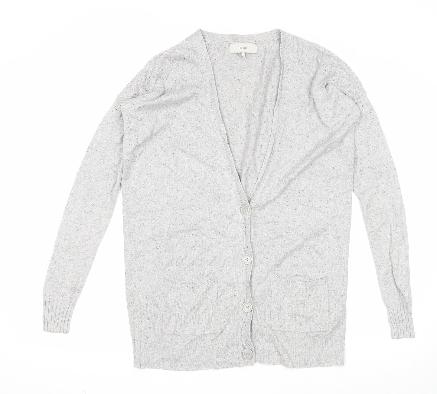 NEXT Womens Grey V-Neck Cotton Cardigan Jumper Size 8