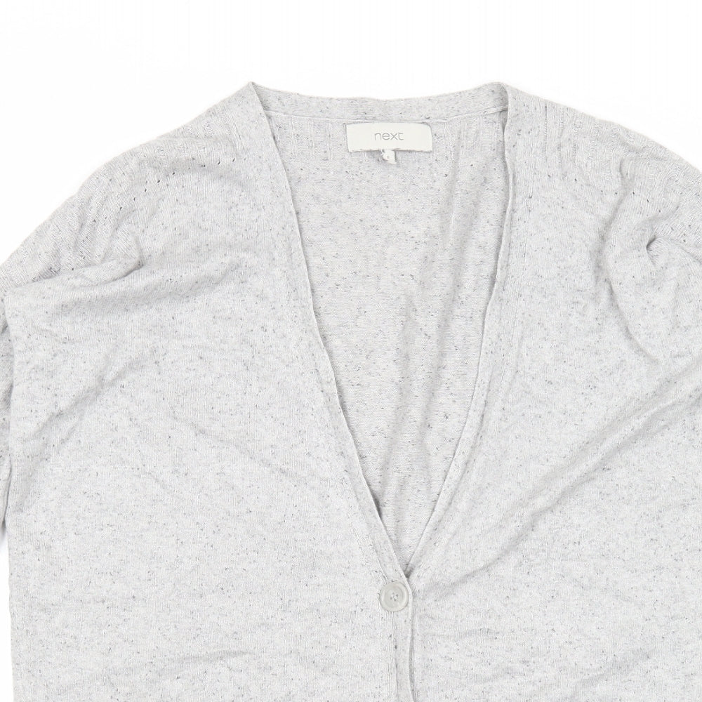 NEXT Womens Grey V-Neck Cotton Cardigan Jumper Size 8