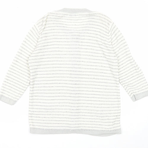 Fay Louise Womens White Round Neck Striped Acetate Cardigan Jumper Size M