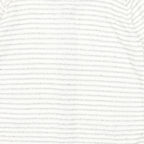 Fay Louise Womens White Round Neck Striped Acetate Cardigan Jumper Size M