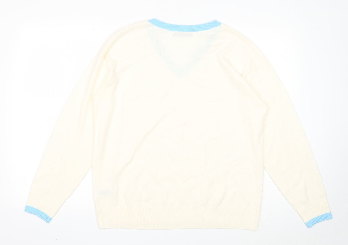Marks and Spencer Womens White V-Neck Acrylic Pullover Jumper Size 14