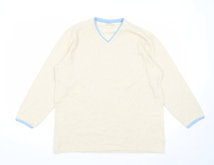 Yessica Womens Beige V-Neck Cotton Pullover Jumper Size L