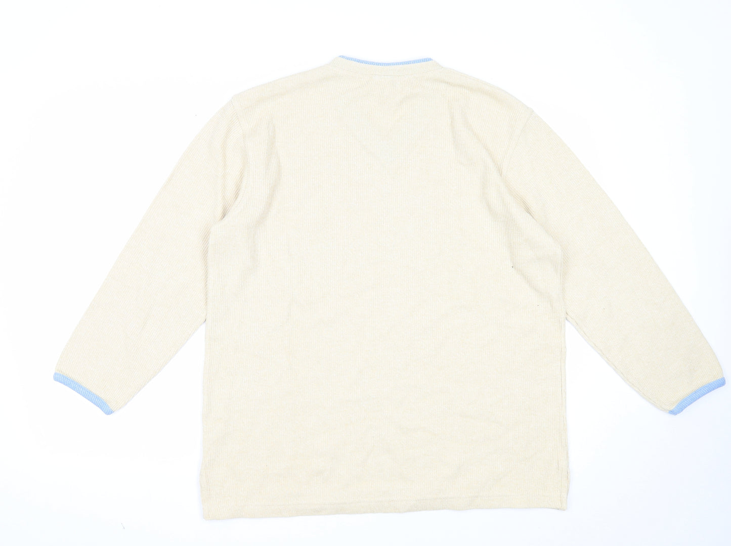 Yessica Womens Beige V-Neck Cotton Pullover Jumper Size L