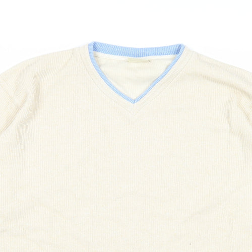 Yessica Womens Beige V-Neck Cotton Pullover Jumper Size L