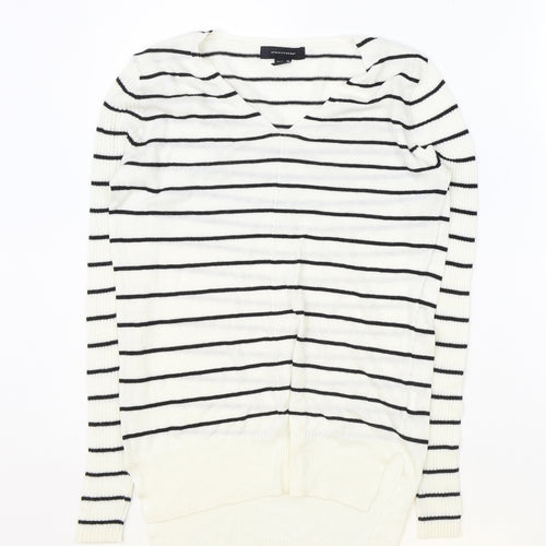 Atmosphere Womens Ivory V-Neck Striped Acrylic Pullover Jumper Size 4