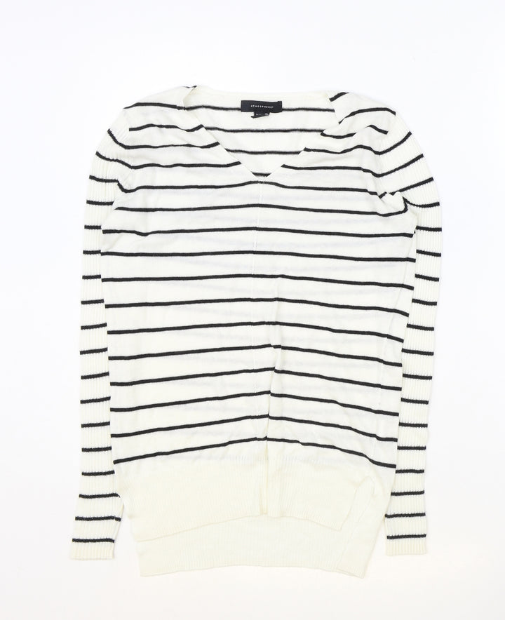 Atmosphere Womens Ivory V-Neck Striped Acrylic Pullover Jumper Size 4