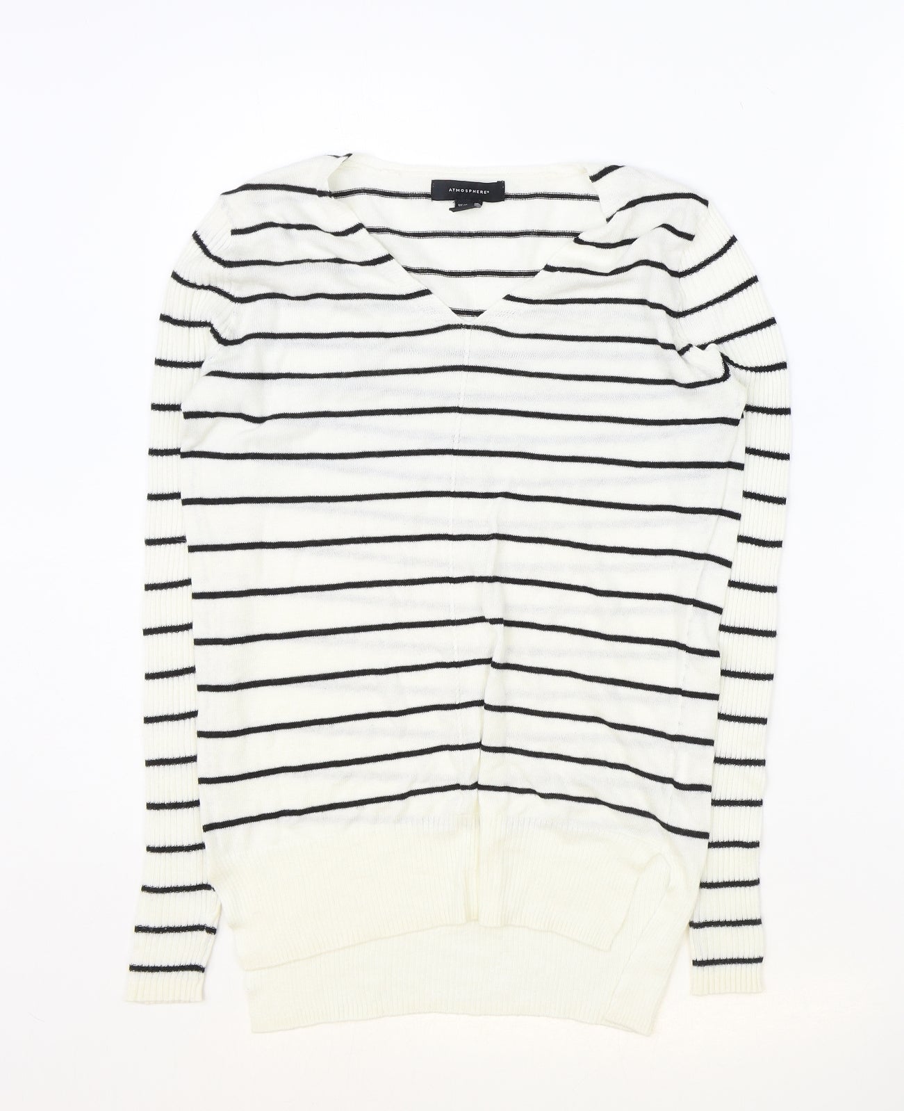 Atmosphere Womens Ivory V-Neck Striped Acrylic Pullover Jumper Size 4