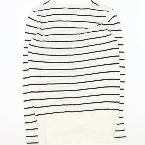 Atmosphere Womens Ivory V-Neck Striped Acrylic Pullover Jumper Size 4