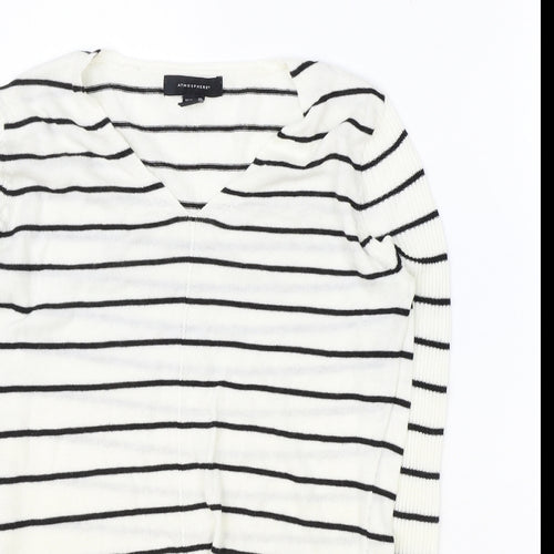 Atmosphere Womens Ivory V-Neck Striped Acrylic Pullover Jumper Size 4